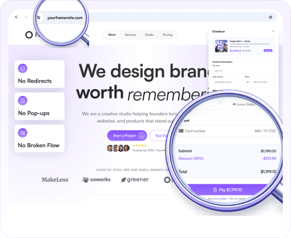 On-site checkout inside a Framer site